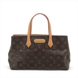 Louis Vuitton Wilshire Monogram Canvas Leather Tote Bag Brown Tan